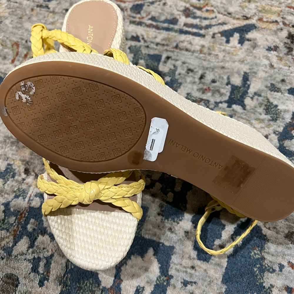 Antonio Melani Lorinna Leather Braided Ankle Strap Wedges - Picture 3 of 5